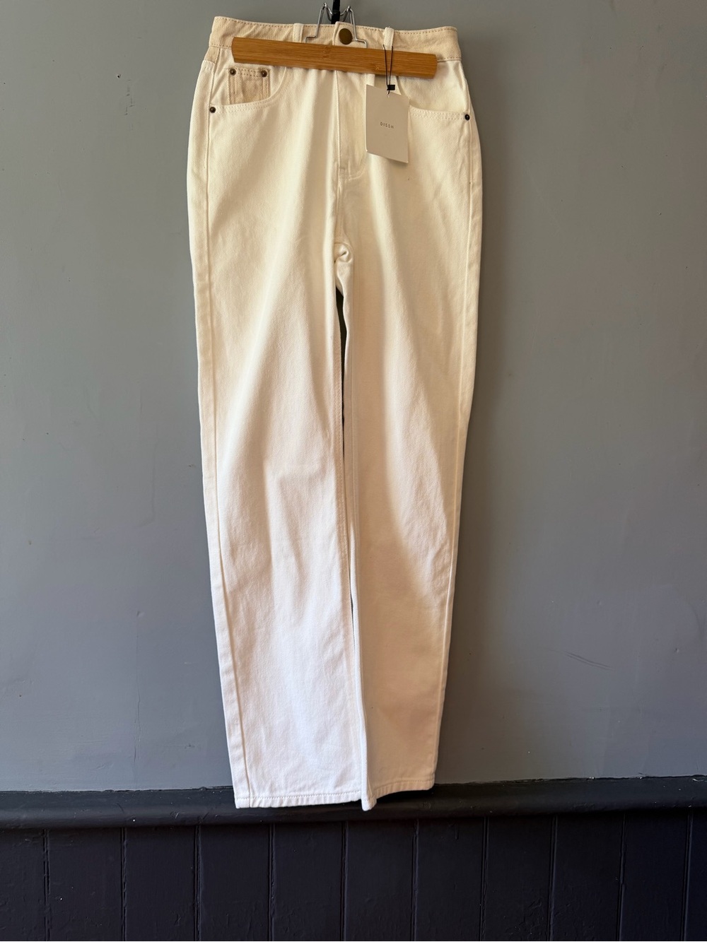 DISSH High Rise Straight Leg Jeans in Cream